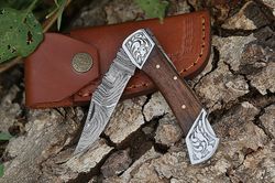 handmade damascus steel folding pocket knife camping hunting outdoor knife christmas gift birthday gift fathers gift