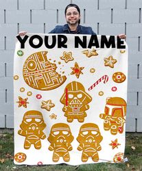 custom star wars gingerbread blanket, christmas cookies galaxy throw, custom name blanket, galactic empire holiday gift,