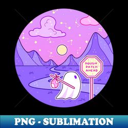 a ghost reads a stop sign that says rough patch ahead - sublimation-ready png file - create with confidence