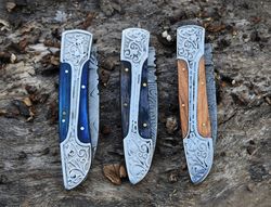 handmade damascus steel folding pocket knife camping hunting outdoor knife christmas gift birthday gift fathers gift