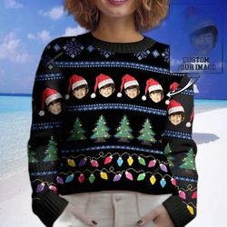 customized photo christmas ugly sweater for men & women - festive light holiday sweater