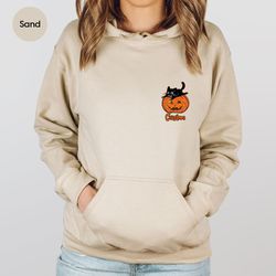 Custom Cat Sweatshirt, Halloween Pocket Shirt, Personalized Gifts, Cat Mom Graphic Tees, Halloween Gifts, Customized Hoo