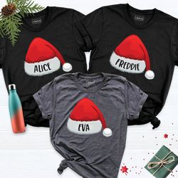 santa hat christmas name tshirt, personalized santa hat family matching xmas shirt, matching family christmas shirt, chr