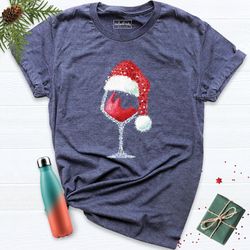 santa hat wine drinkers christmas shirt, wine glass xmas adult shirt, christmas party cheers shirt, christmas holiday re