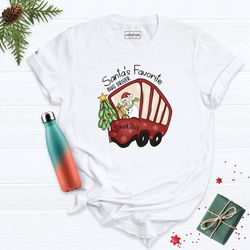 santas favorite bus driver shirt, school bus christmas shirt, funny holiday shirt, winter shirt, snowman t-shirt, christ