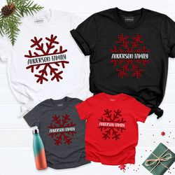 snowflake family christmas personalized shirts, matching family christmas shirts, snowflake custom name shirt, personali