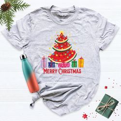 watermelon christmas tree shirt, christmas in summer tshirt, xmas in summer tees, christmas on the beach shirt, hawaiian