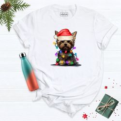 yorkshire terrier christmas shirt, christmas shirt, christmas dog shirt, christmas lights shirt, dog lover outfit, dog m