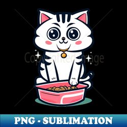 cute white cat sitting on its litter box - vintage sublimation png download - stunning sublimation graphics