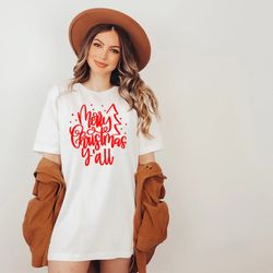 christmas women shirt, leopard print christmas shirt, merry christmas yall shirt, holiday shirt, cute christmas tee, chr