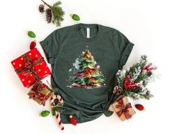 colorful pine tree t-shirt, watercolor tree shirt, watercolor trees, christmas shirt, winter shirt, cute holiday shirt,