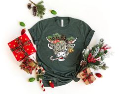 cow christmas shirt, merry christmas heifers tee, christmas cow t-shirt, highland cow farm christmas t shirt, farmer cow