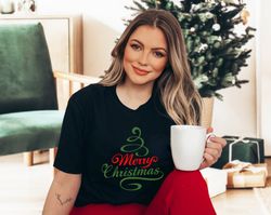 ladies merry christmas shirt, christmas trees shirt, women christmas shirt, cute christmas shirt, women holiday shirt, c