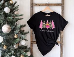 ladies merry christmas shirt, women christmas shirt, cute christmas shirt, women holiday shirt, leopard print christmas