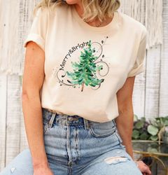 merry and bright shirt, christmas shirts, christmas tree, christmas tshirt, holiday shirt, christmas shirt, merry and br