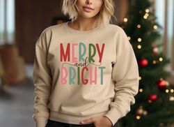 merry and bright sweatshirt, christmas sweatshirt, family christmas sweatshirt, christmas sweatshirts for women, merry c