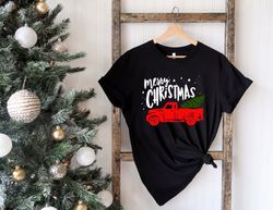 merry christmas old red truck trees shirt, farm fresh christmas trees truck shirt, christmas t-shirt, christmas family,
