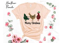 merry christmas chicken shirt, chickmas shirt, buffalo plaid chicken lover women sweatshirt, cute chicken in santa hat w