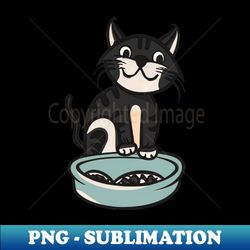 cute black cat sitting on its litter box - exclusive png sublimation download - enhance your apparel with stunning detail