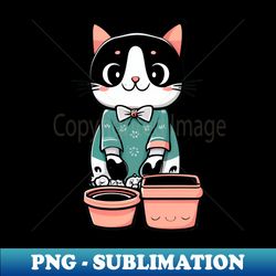 cute black and white cat sitting on its litter box - artistic sublimation digital file - perfect for creative projects