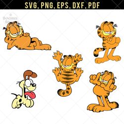 garfield cat svg bundle 5, png clipart, compatible with cricut and cutting machine
