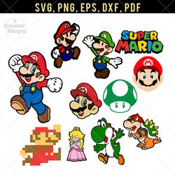 super mario team svg, retro game png clipart, compatible with cricut and cutting machine