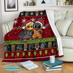 baby groot toothless wearing santa hat merry christmas fleece sherpa blanket, christmas blanket, blanket for daughter, c