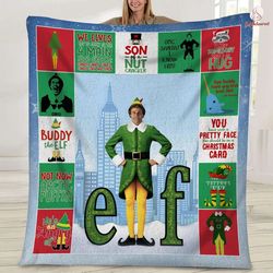 buddy the elf fleece blanket, elf quote christmas blanket, the elf chrismtas blanket, the elf christmas quilt, couch sof