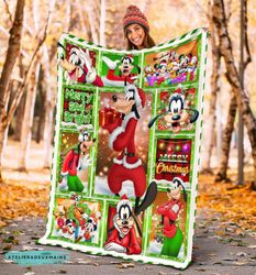 cartoon goofy dog merry and bright christmas blanket, cartoon goofy fleece blanket, goofy blanket, goofy baby blanket, d