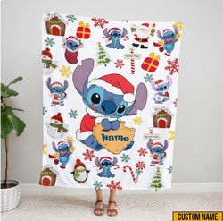 custom disney stitch christmas blanket, stitch and lilo couch sofa blanket, stitch birthday gift, christmas gifts, santa