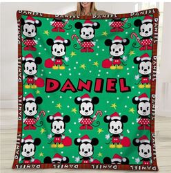 personalized christmas mickey blanket, christmas soft cozy sherpa fleece throw blankets, custom mickey baby blanket, chr