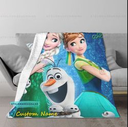personalized kids blanket, princess elsa blanket, frozen blanket, snow queen princess blanket, custom blanket for girls,