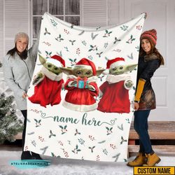 personalized yoda wearing santa claus clothes merry christmas blanket, star wars baby yoda birthday gifts, baby yoda chr