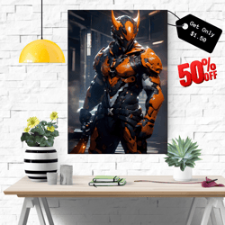 robot warrior  in armor illustration wall decor, digital art, posters, living room art, kids room art - digital download