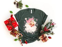 pink santa hat shirt, vintage santa shirt, retro pink santa shirt, classic christmas, pink christmas, holiday clothing w