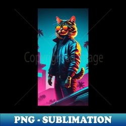 sonic sunset the orange retro synthwave cat - png transparent sublimation design - spice up your sublimation projects