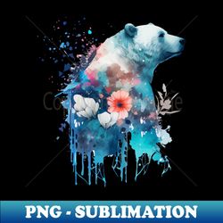 splash flowery ink polar bear - premium png sublimation file - add a festive touch to every day