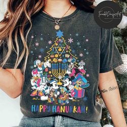 mickey & friends happy hanukkah shirt, disney festival of lights t-shirt, disneyland holiday outfit, hanukkah 2023 shirt