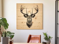 engraved wood art of deer head ,canvas wrapped on pine frame