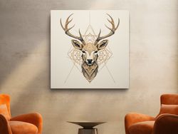 geometric tattoo style illustration of a deer head ,canvas wrapped on pine frame