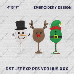 christmas glass embroidery design, christmas wine glass embroidery design, instant download