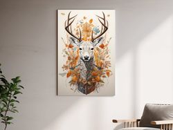 ornate deer head, coat of arms emblem style artwork ,canvas wrapped on pine frame