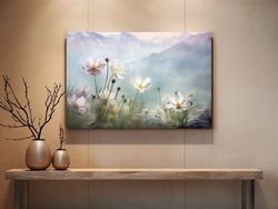 photograph of alpine flowers in the mountains ,canvas wrapped on pine frame