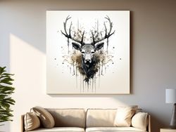 rorschach art inkblot illustration of a deers head ,canvas wrapped on pine frame