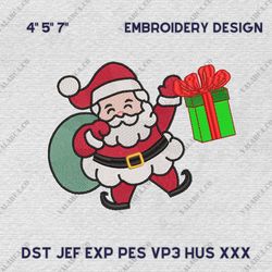 santa gift embroidery machine design, santa claus embroidery design, instant download