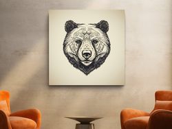 simple minimal illustration of a bear head ,canvas wrapped on pine frame