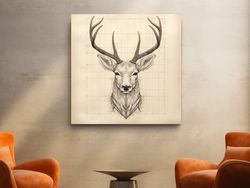 simple drawing of a deer head ,canvas wrapped on pine frame