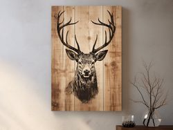 wood burning style art, deer head on wooden panels ,canvas wrapped on pine frame