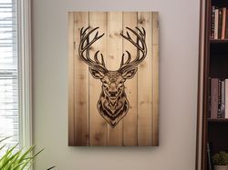 wood engraving art of a deer head ,canvas wrapped on pine frame