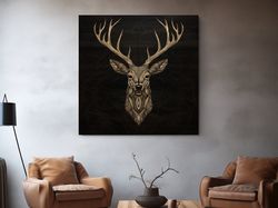 wood engraving artwork of a deer head ,canvas wrapped on pine frame